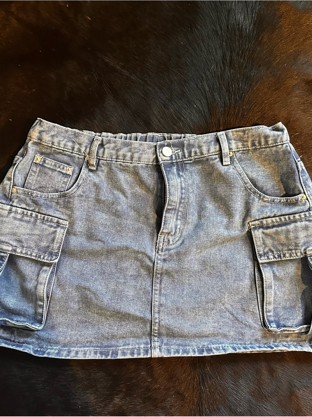 Denim Cargo Mini Skirt in Light Blue